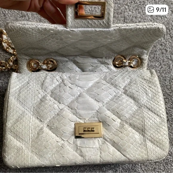 Genuine python quilted 2.55 ivory chain handbag - Picture 9 of 10